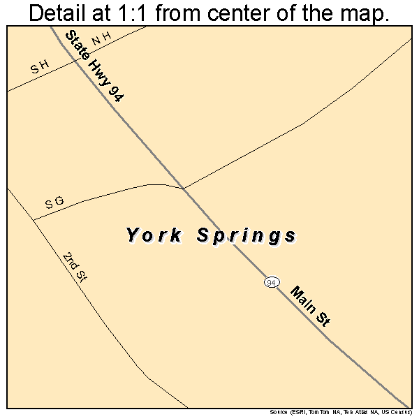York Springs, Pennsylvania road map detail