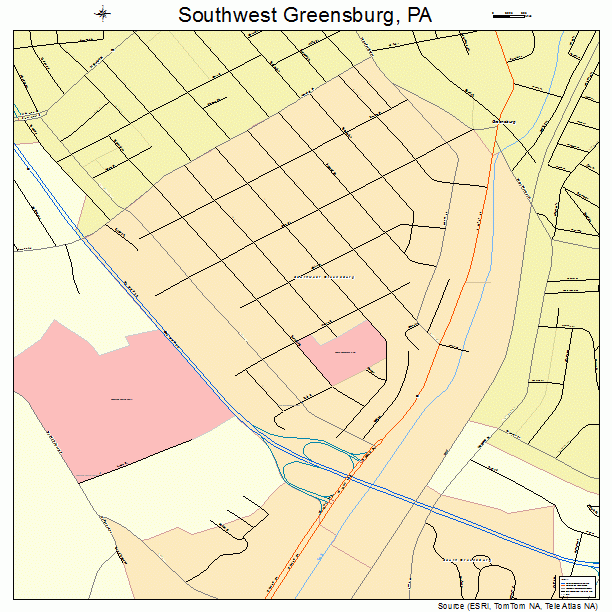 Southwest Greensburg, PA street map