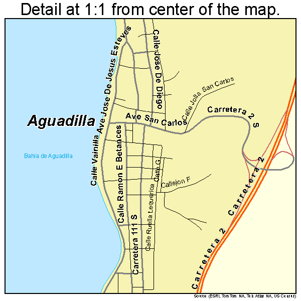 Aguadilla, Puerto Rico road map detail