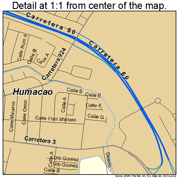Humacao, Puerto Rico road map detail