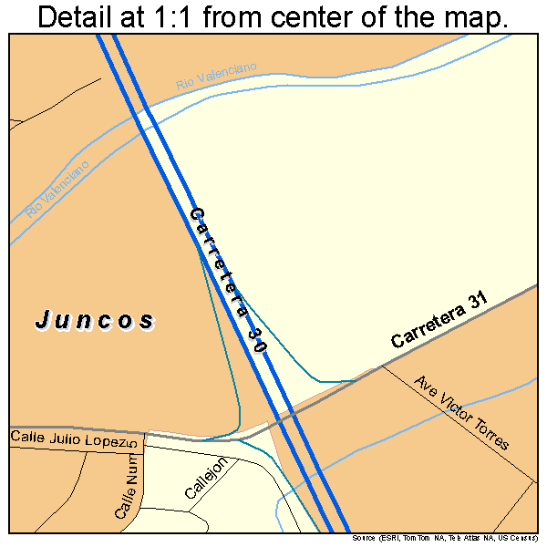 Juncos, Puerto Rico road map detail