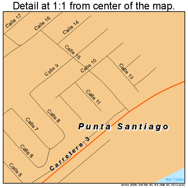 Punta Santiago, Puerto Rico road map detail
