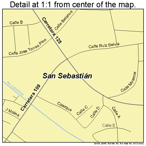 San Sebastian, Puerto Rico road map detail