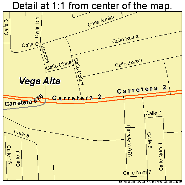 Vega Alta, Puerto Rico road map detail