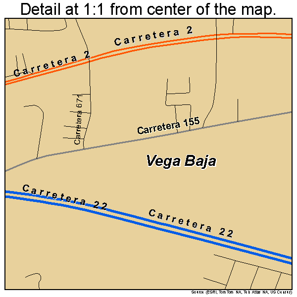 Vega Baja, Puerto Rico road map detail