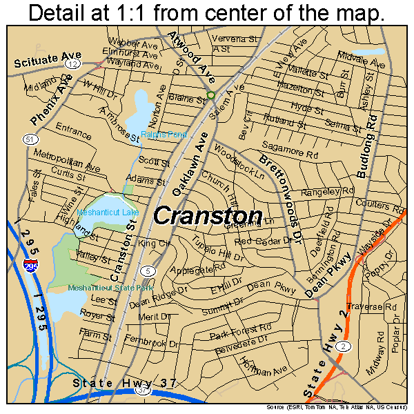Cranston, Rhode Island road map detail