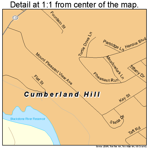Cumberland Hill, Rhode Island road map detail