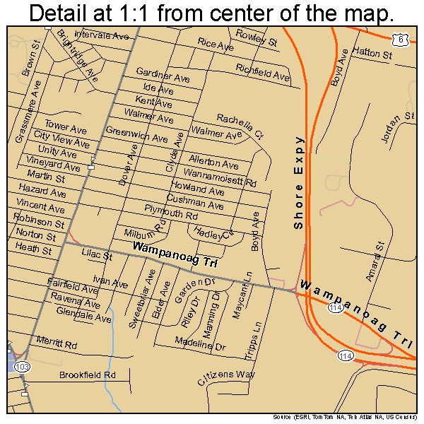 East Providence, Rhode Island road map detail