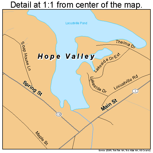 Hope Valley, Rhode Island road map detail