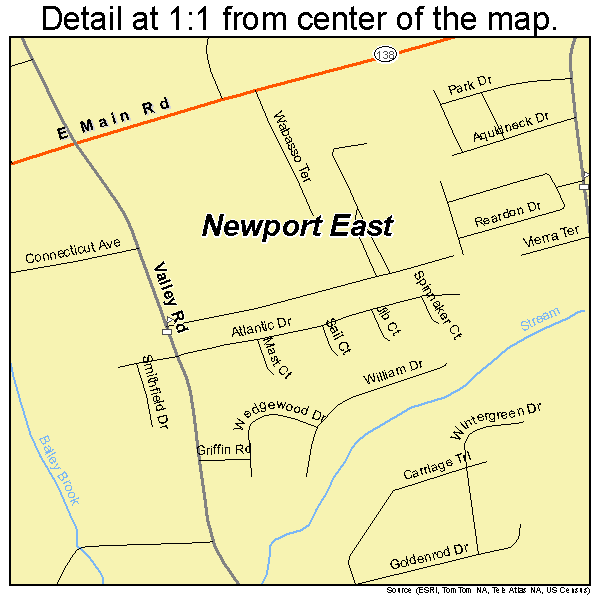 Newport East, Rhode Island road map detail