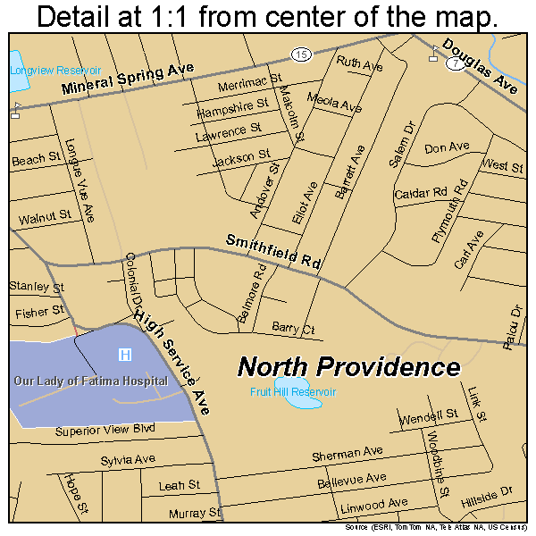 North Providence, Rhode Island road map detail