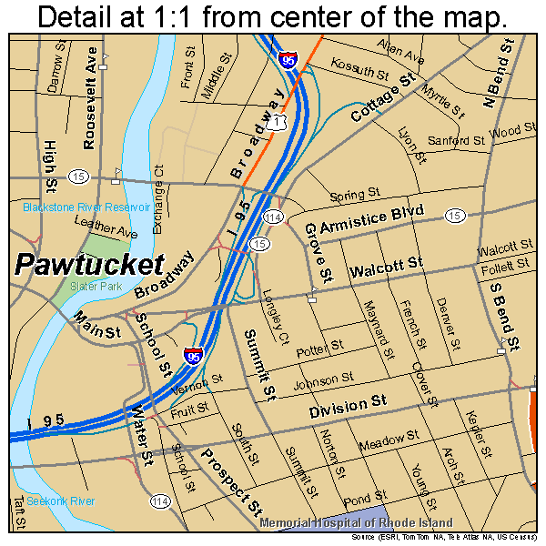 Pawtucket, Rhode Island road map detail