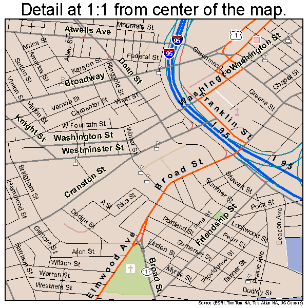 Providence, Rhode Island road map detail