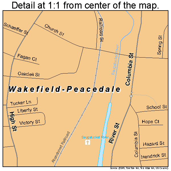 Wakefield-Peacedale, Rhode Island road map detail