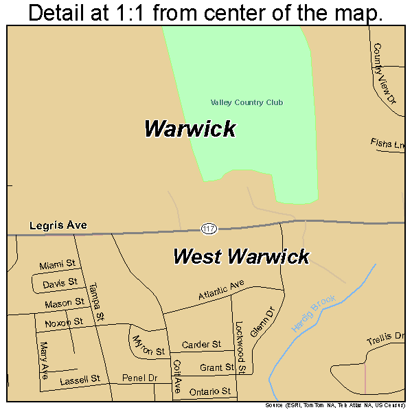 West Warwick, Rhode Island road map detail