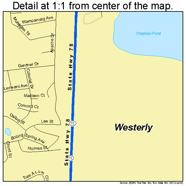Westerly, Rhode Island road map detail