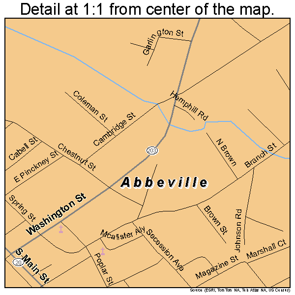 Abbeville, South Carolina road map detail
