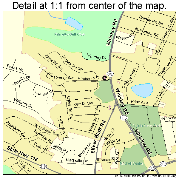 Aiken, South Carolina road map detail