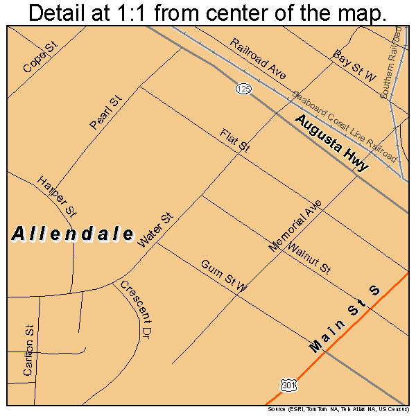 Allendale, South Carolina road map detail
