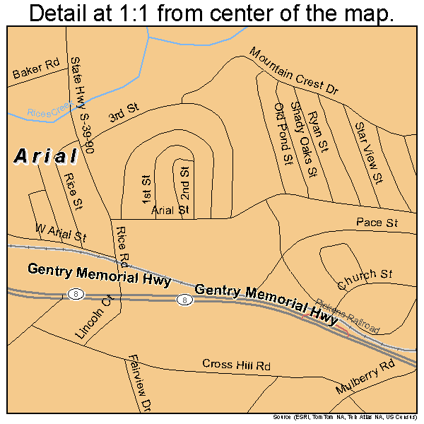 Arial, South Carolina road map detail