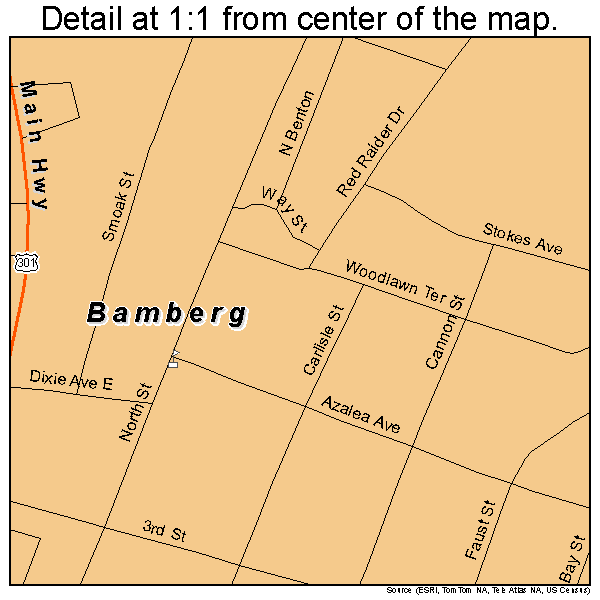 Bamberg, South Carolina road map detail
