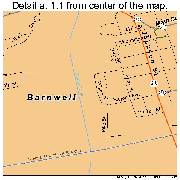 Barnwell, South Carolina road map detail