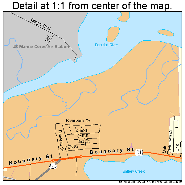 Beaufort, South Carolina road map detail