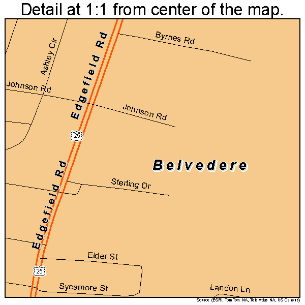 Belvedere, South Carolina road map detail