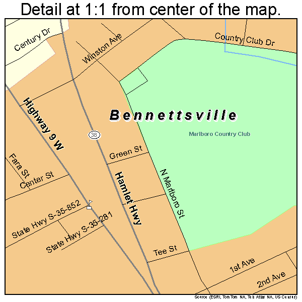 Bennettsville, South Carolina road map detail