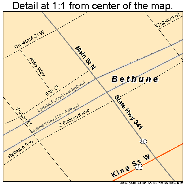 Bethune, South Carolina road map detail