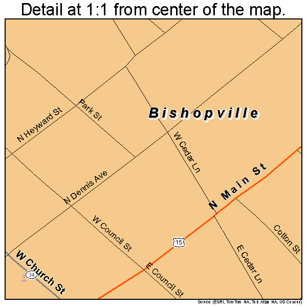 Bishopville, South Carolina road map detail