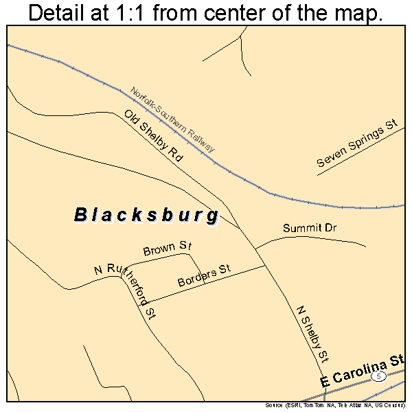 Blacksburg, South Carolina road map detail