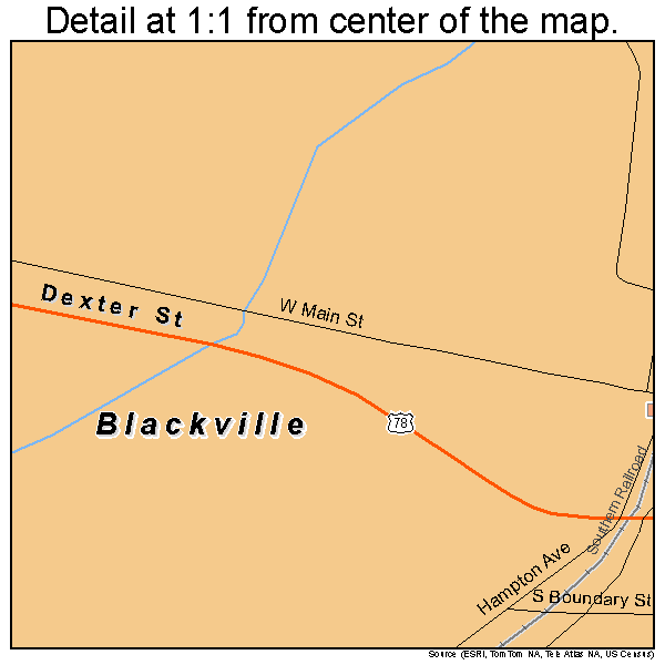 Blackville, South Carolina road map detail