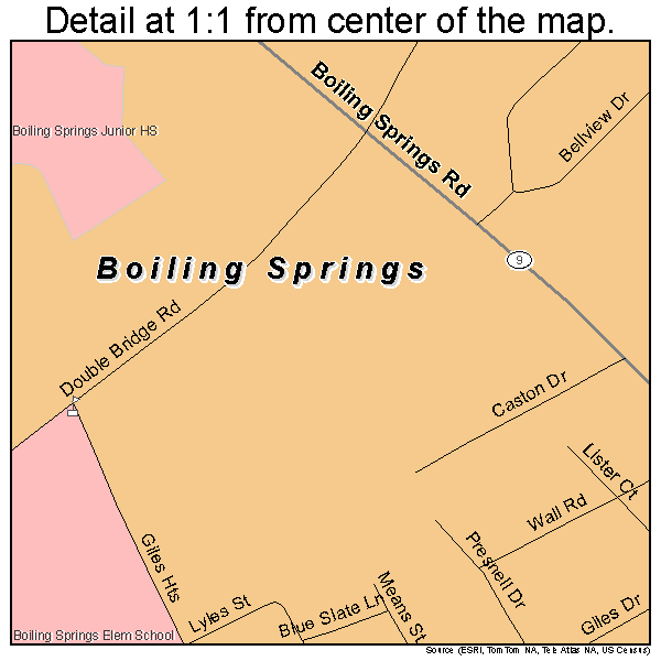 Boiling Springs, South Carolina road map detail