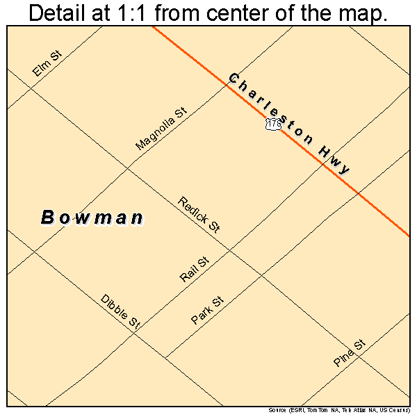 Bowman, South Carolina road map detail
