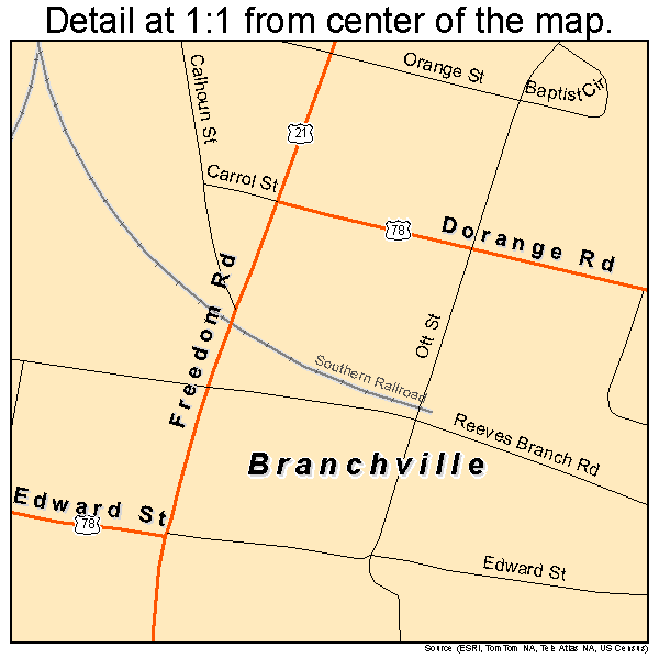Branchville, South Carolina road map detail