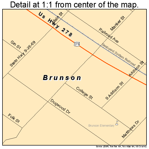 Brunson, South Carolina road map detail