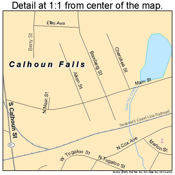 Calhoun Falls, South Carolina road map detail