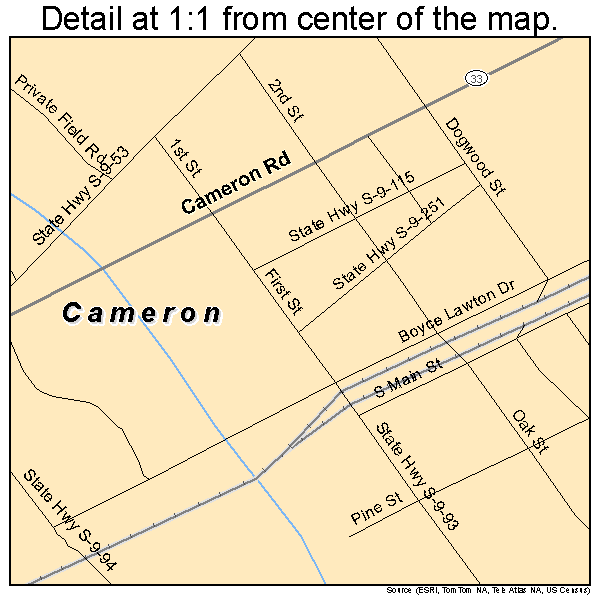 Cameron, South Carolina road map detail