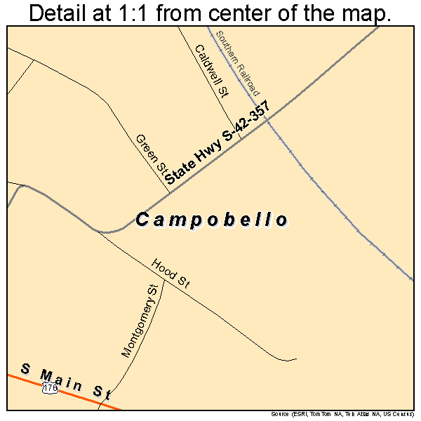 Campobello, South Carolina road map detail