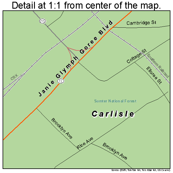 Carlisle, South Carolina road map detail