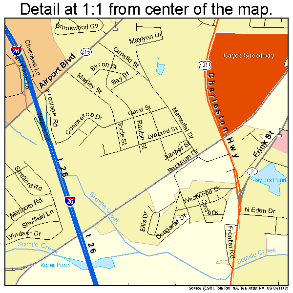 Cayce, South Carolina road map detail