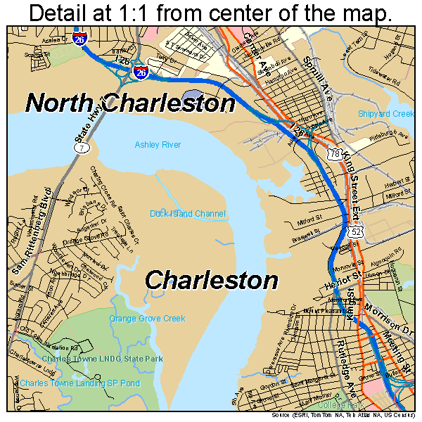 Charleston, South Carolina road map detail