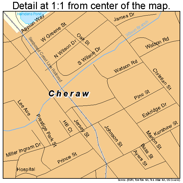 Cheraw, South Carolina road map detail