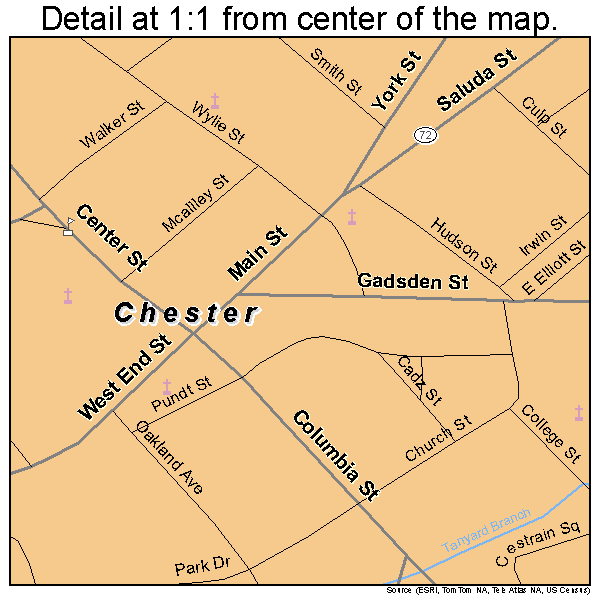 Chester, South Carolina road map detail