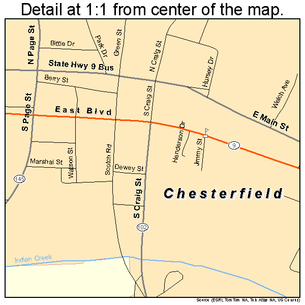 Chesterfield, South Carolina road map detail