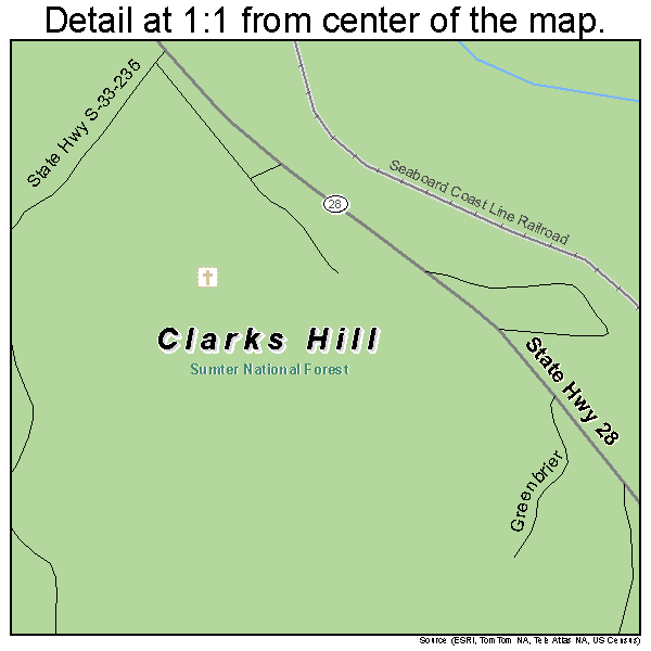 Clarks Hill, South Carolina road map detail