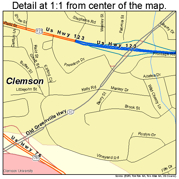 Clemson, South Carolina road map detail
