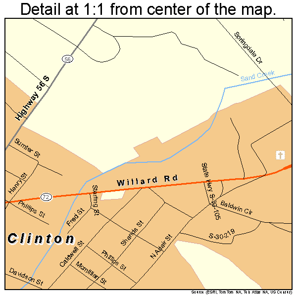 Clinton, South Carolina road map detail