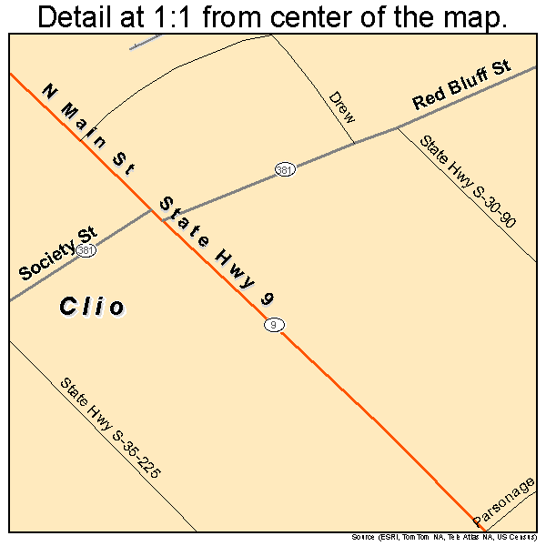 Clio, South Carolina road map detail